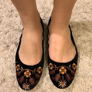 Sam Edelman Black Velvet Embroidered Flats 9.5